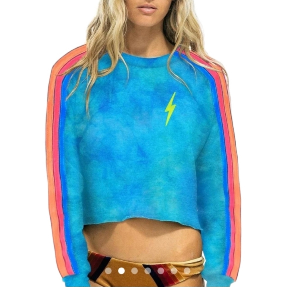 Aviator nation sweatshirt cropped tie dye blue medium